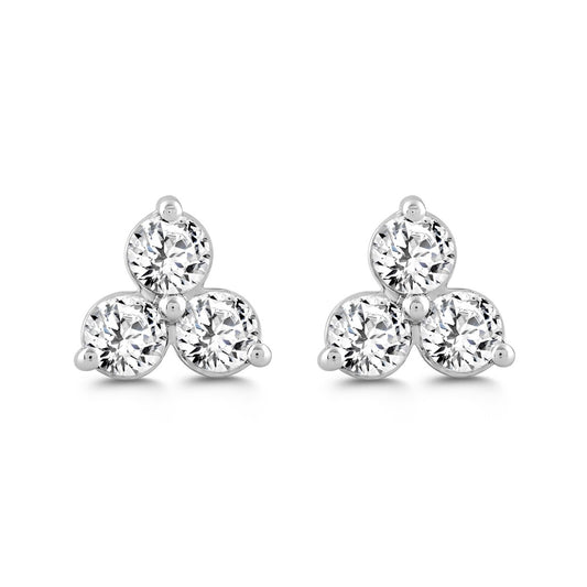 LADIES EARRINGS 1CT ROUND DIAMOND 14K WHITE GOLD