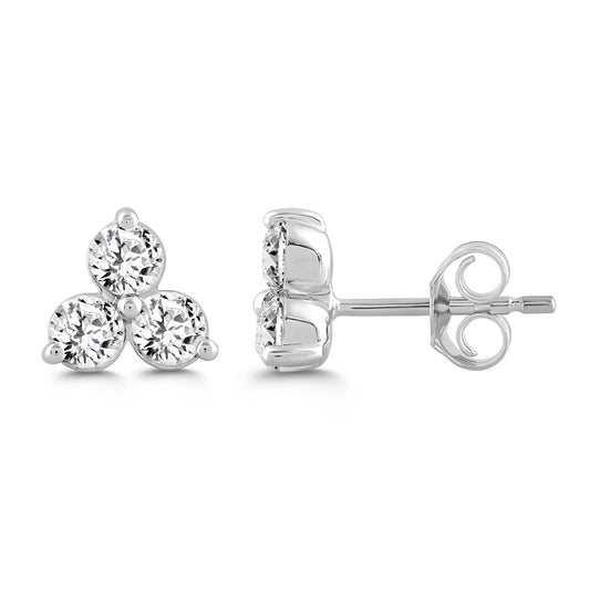 LADIES EARRINGS 1CT ROUND DIAMOND 14K WHITE GOLD