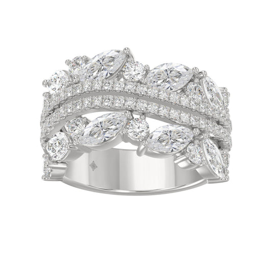 This is a diamond 14k cluster Ladies 2CT Ring featuring Marquise-shaped and round-cut diamonds in a leaf or floral motif set in white gold (Color F-G Clarity VS1/VS2)