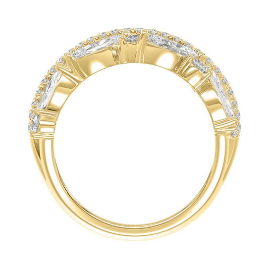This is a diamond 14k cluster Ladies 2CT Ring featuring Marquise-shaped and round-cut diamonds in a leaf or floral motif set in Yellow gold (Color F-G Clarity VS1/VS2)