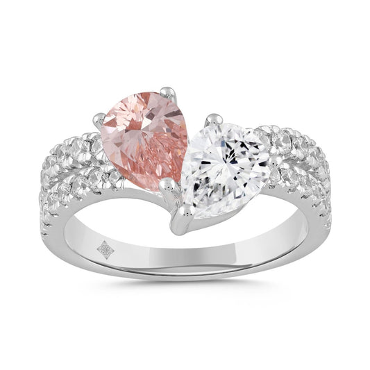 ETERNAL BLUSH COLLECTION 14K WHITE/ROSE GOLD 2.00CT ROUND/PINK PEAR DIAMOND LADIES RING (CENTER STONE PINK PEAR DIAMOND 3/4CT)