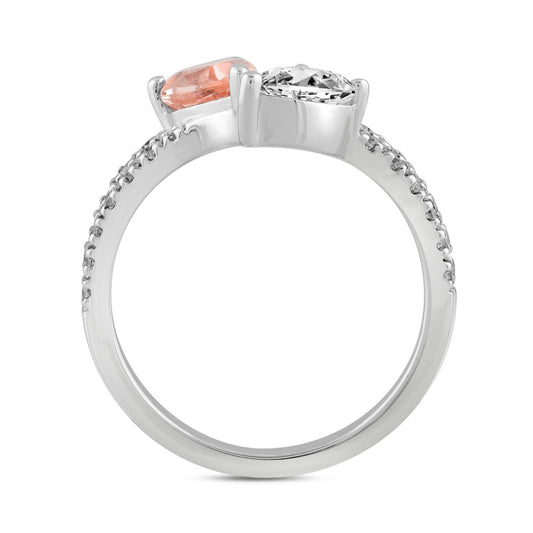 ETERNAL BLUSH COLLECTION 14K WHITE/ROSE GOLD 2.00CT ROUND/PINK PEAR DIAMOND LADIES RING (CENTER STONE PINK PEAR DIAMOND 3/4CT)