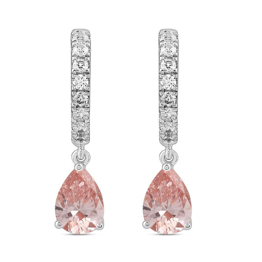 ETERNAL BLUSH COLLECTION 14K WHITE/ROSE GOLD 2.00CT ROUND/PINK PEAR DIAMOND LADIES HOOPS EARRINGS