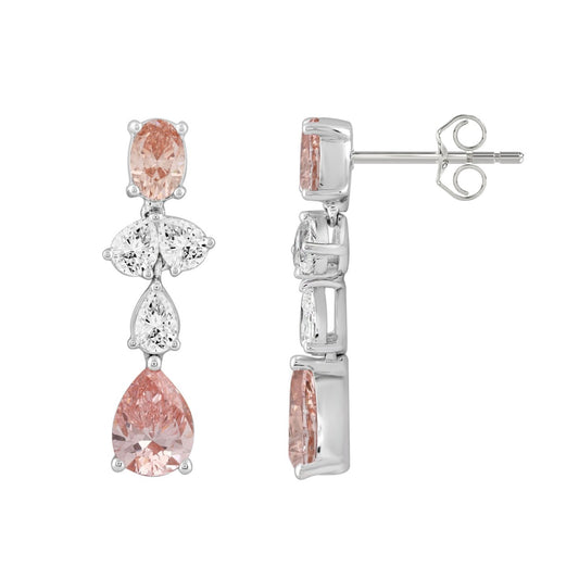 ETERNAL BLUSH COLLECTION 14K WHITE GOLD 3 1/2CT PINK OVAL/ PINK PEAR DIAMOND LADIES EARRINGS