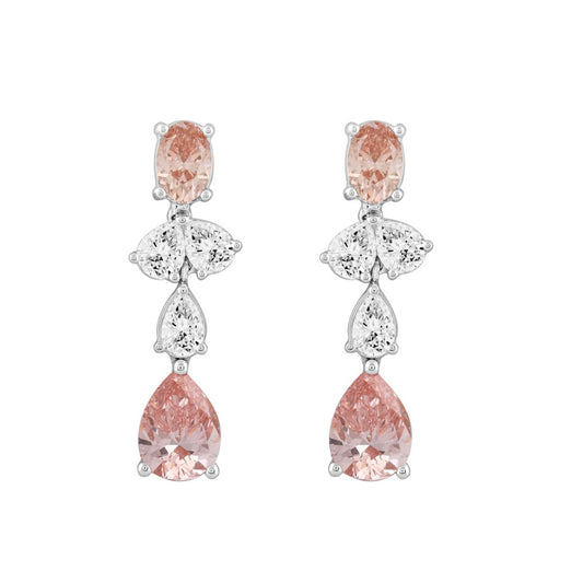 ETERNAL BLUSH COLLECTION 14K WHITE/ROSE GOLD 3 1/2CT OVAL/PEAR DIAMOND LADIES EARRINGS (PINK PEAR DIAMOND 3/4CT/ PINK OVAL DIAMOND 1/2CT)