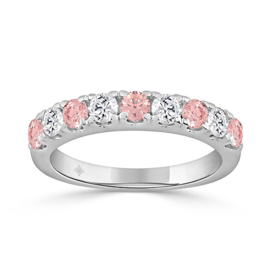 ETERNAL BLUSH COLLECTION 14K WHITE GOLD 1.00 CT ROUND PINK & WHITE DIAMOND ALTERNATING BAND RING
