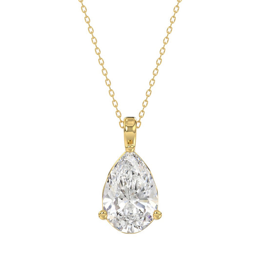 LADIES SOLITAIRE PENDANT 4CT PEAR DIAMOND 14K YELLOW GOLD