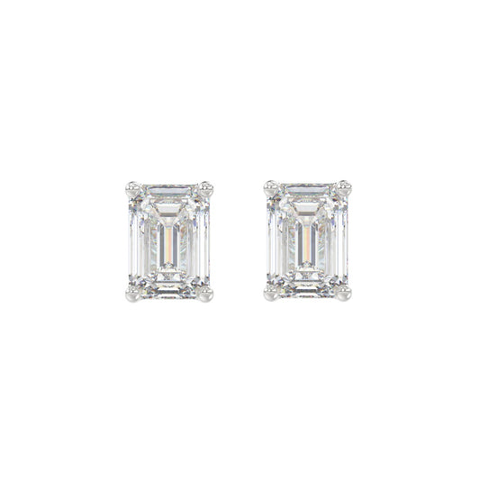 LADIES SOLITAIRE EARRINGS 2 1/2CT EMERALD DIAMOND 14K WHITE GOLD