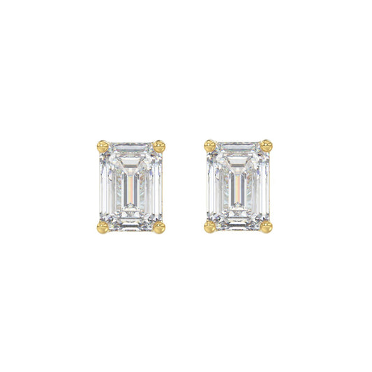 LADIES SOLITAIRE EARRINGS 2 1/2CT EMERALD DIAMOND 14K YELLOW GOLD
