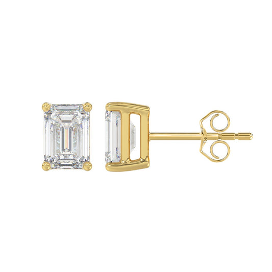 LADIES SOLITAIRE EARRINGS 2 1/2CT EMERALD DIAMOND 14K YELLOW GOLD