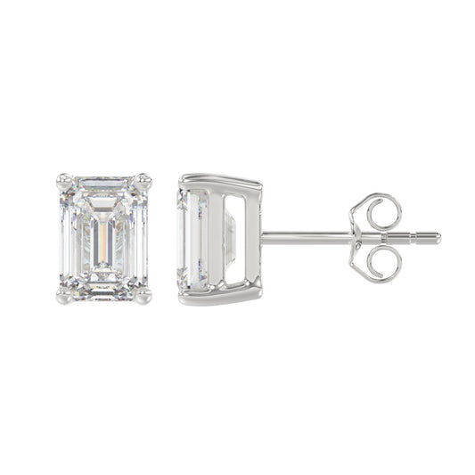 LADIES SOLITAIRE EARRINGS 4.00CT EMERALD DIAMOND 14K WHITE GOLD