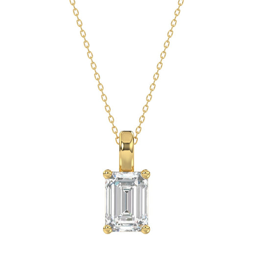 LADIES SOLITAIRE PENDANT WITH CHAIN 2 1/2CT EMERALD DIAMOND 14K YELLOW GOLD