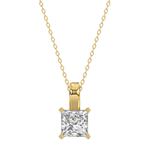 LADIES SOLITAIRE PENDANT WITH CHAIN 2 1/2CT PRINCESS DIAMOND 14K YELLOW GOLD