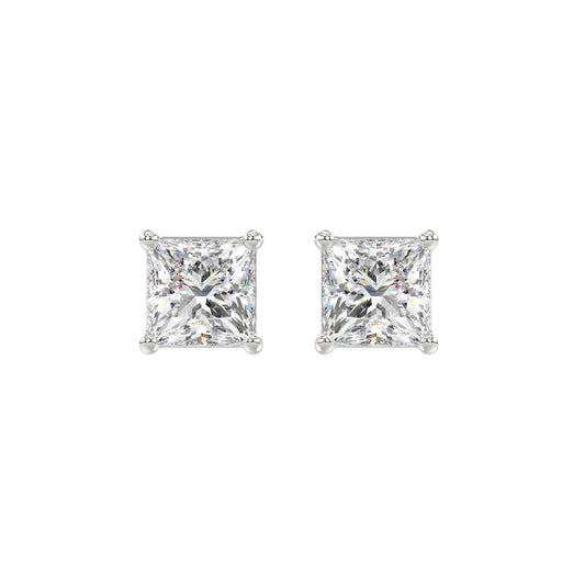 LADIES SOLITAIRE EARRINGS 2 1/2CT PRINCESS DIAMOND 14K WHITE GOLD