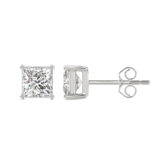 LADIES SOLITAIRE EARRINGS 2 1/2CT PRINCESS DIAMOND 14K WHITE GOLD