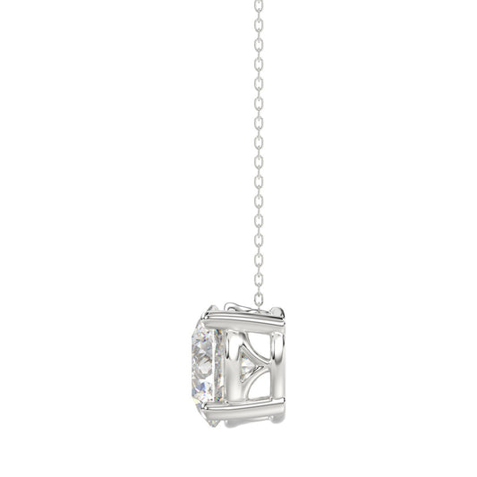 LADIES SOLITAIRE PENDANT WITH UNDER-PASS CHAIN 2 1/2CT ROUND DIAMOND 14K WHITE GOLD