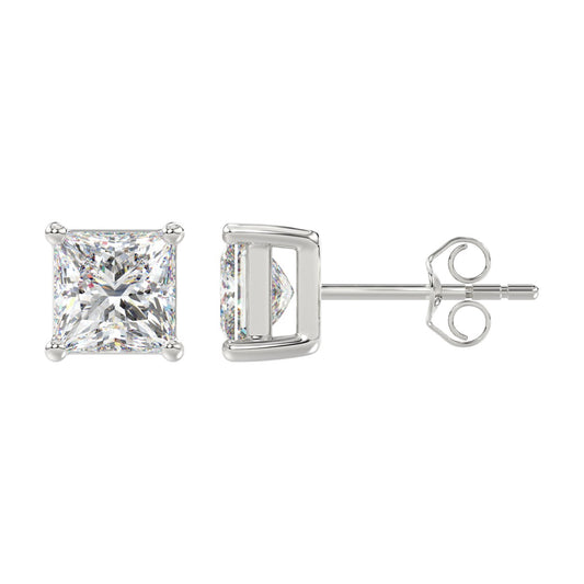 LADIES SOLITAIRE EARRINGS 4CT PRINCESS DIAMOND 14K WHITE GOLD