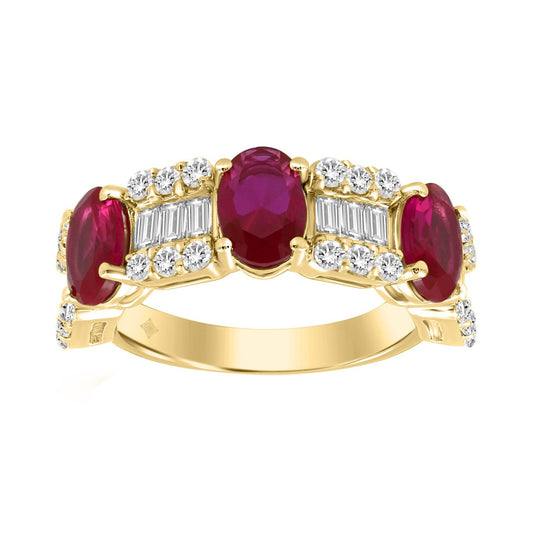 LADIES BAND 1CT ROUND/BAGUETTE/OVAL DIAMOND 14K YELLOW GOLD (RUBY OVAL DIAMOND 2CT )