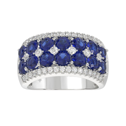 14K WHITE GOLD 4.00CT ROUND/ROUND BLUE SAPPHIRE DIAMOND LADIES RING
