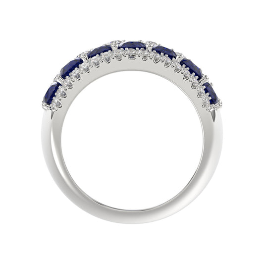 14K WHITE GOLD 4.00CT ROUND/ROUND BLUE SAPPHIRE DIAMOND LADIES RING