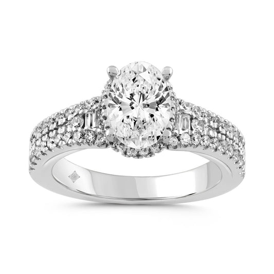 LADIES RING 2 1/2CT ROUND/BAGUETTE/OVAL DIAMOND 14K WHITE GOLD (CENTER STONE OVAL DIAMOND 3.00CT)