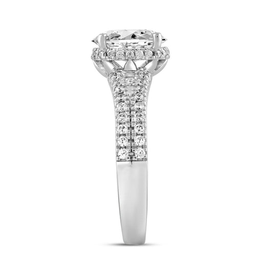 LADIES RING 2 1/2CT ROUND/BAGUETTE/OVAL DIAMOND 14K WHITE GOLD (CENTER STONE OVAL DIAMOND 3.00CT)