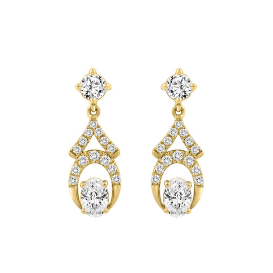 14K YELLOW GOLD 1.00CT ROUND/OVAL DIAMOND LADIES EARRING