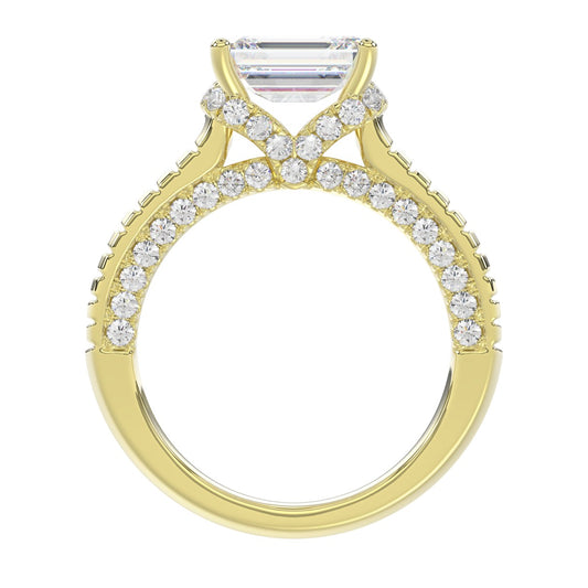 LADIES RING 3CT ROUND/EMERALD/BAGUETTE DIAMOND 14K YELLOW GOLD (CENTER STONE EMERALD DIAMOND 2.00CT)