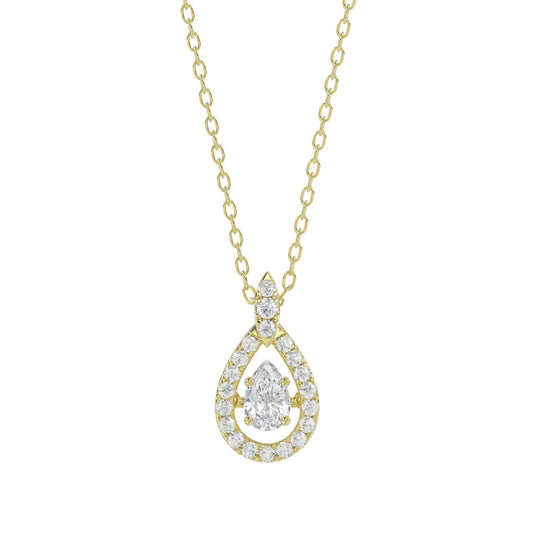 LADIES DANCING DIAMOND PENDANT WITH CHAIN 3/4CT ROUND DIAMOND 14K YELLOW GOLD (CENTER STONE PEAR DIAMOND 1/2CT)