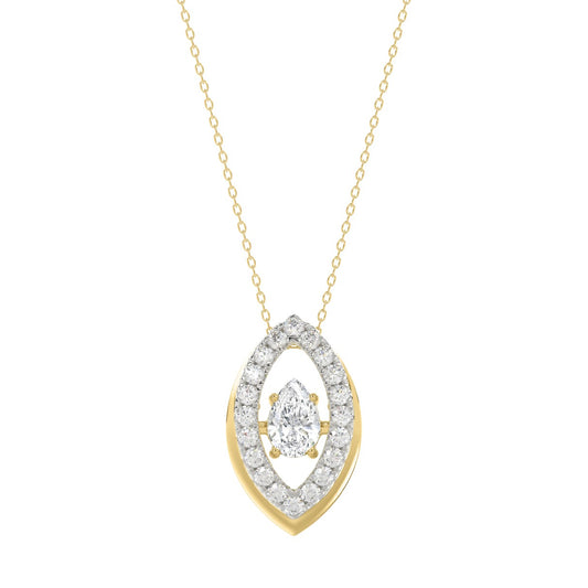 LADIES DANCING DIAMOND PENDANT WITH CHAIN 3/4CT ROUND/PEAR DIAMOND 14K YELLOW GOLD (CENTER STONE PEAR DIAMOND 1/2CT)