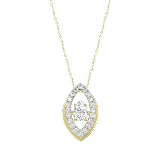 LADIES DANCING DIAMOND PENDANT WITH CHAIN 3/4CT ROUND/PEAR DIAMOND 14K YELLOW GOLD (CENTER STONE PEAR DIAMOND 1/2CT)