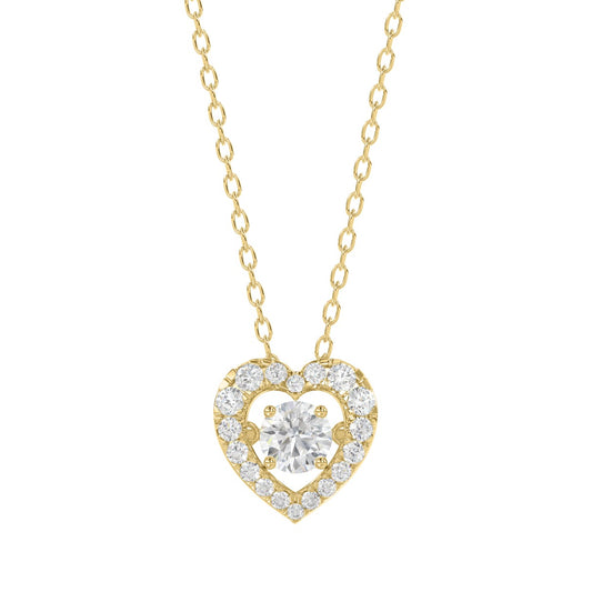 LADIES DANCING DIAMOND PENDANT WITH CHAIN 3/4CT ROUND DIAMOND 14K YELLOW GOLD (CENTER STONE ROUND DIAMOND 1/2CT)