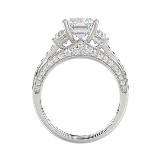 Luxury 14K White Gold Ladies Diamond Ring 4.00CT Round, Emerald & Baguette Diamonds with 3.00CT Emerald Center stone (Color F-G -Clarity VS1/VS2)