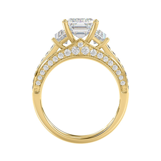 Luxury 14K Yellow Gold Ladies Diamond Ring 4.00CT Round, Emerald & Baguette Diamonds with 3.00CT Emerald Center stone (Color F-G -Clarity VS1/VS2)