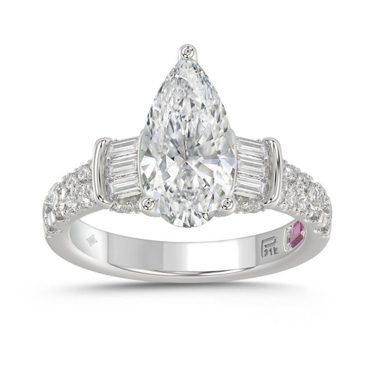 21K PLATINUM LADIES RING 2 3/4CT ROUND/PEAR/BAGUETTE DIAMOND (CENTER STONE PEAR DIAMOND 2CT)