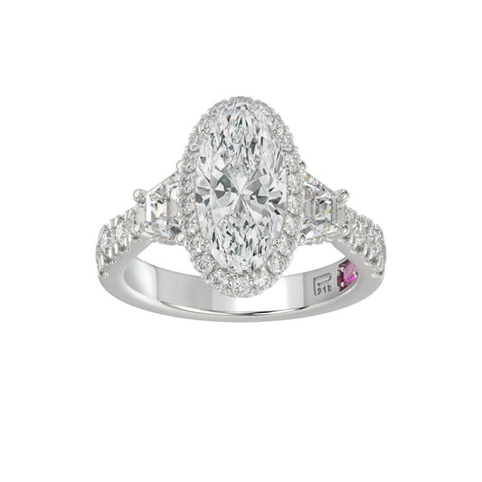 21K PLATINUM LADIES RING 3 1/4CT ROUND/ELONGATED OVAL/TRAPEZOID/BAGUETTE DIAMOND (CENTER STONE ELONGATED OVAL DIAMOND 2CT)