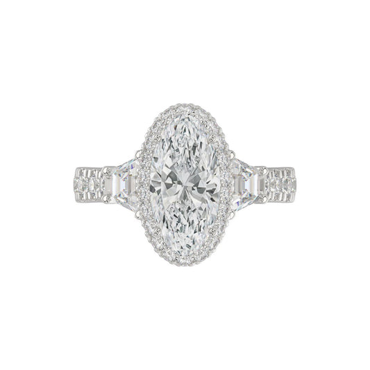 21K PLATINUM LADIES RING 3 1/4CT ROUND/ELONGATED OVAL/TRAPEZOID/BAGUETTE DIAMOND (CENTER STONE ELONGATED OVAL DIAMOND 2CT)