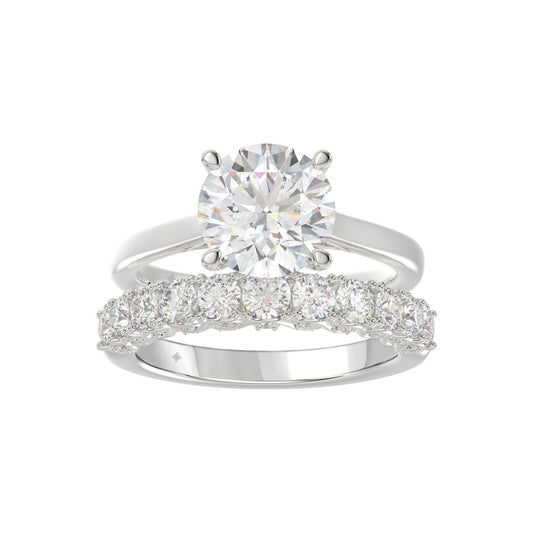 14K WHITE GOLD 4.00CT ROUND DIAMOND LADIES BRIDAL SET (CENTER STONE ROUND DIAMOND 3.00CT)