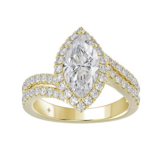 14K YELLOW GOLD 2 3/4CT ROUND/MARQUISE DIAMOND LADIES RING (CENTER STONE MARQUISE DIAMOND 2CT)