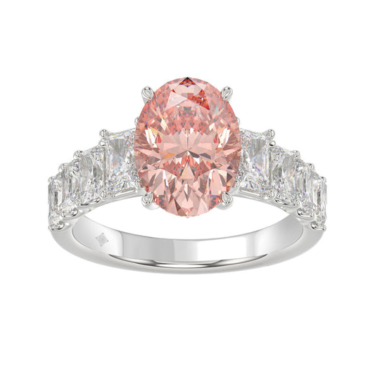 ETERNAL BLUSH COLLECTION 14K WHITE GOLD 4 3/4CT ROUND/RADIANT DIAMOND PINK OVAL DIAMOND LADIES RING (CENTER STONE PINK OVAL DIAMOND 3.00CT)