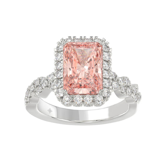 ETERNAL BLUSH COLLECTION 14K WHITE GOLD 4.00CT ROUND/ PINK RADIANT DIAMOND LADIES BRIDAL SET (CENTER STONE PINK RADIANT DIAMOND 3.00CT)