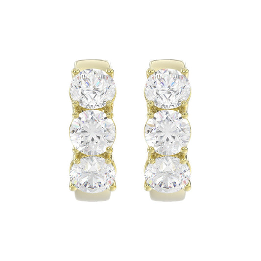 14K YELLOW GOLD 3.00CT ROUND DIAMOND HOOP EARRINGS