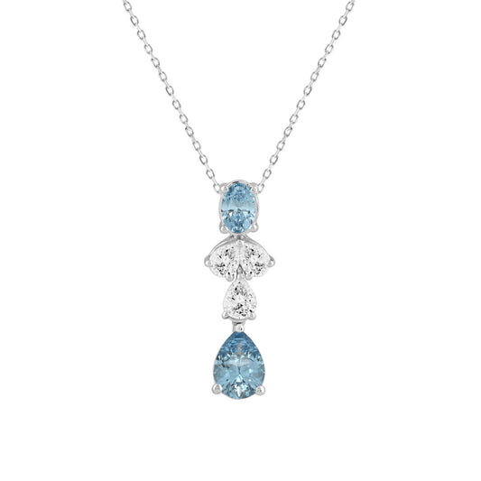 14K WHITE GOLD 2.00CT PEAR/OVAL DIAMOND LADIES PENDANT WITH CHAIN (PEAR BLUE 1.00CT/OVAL DIAMOND 1/2CT)