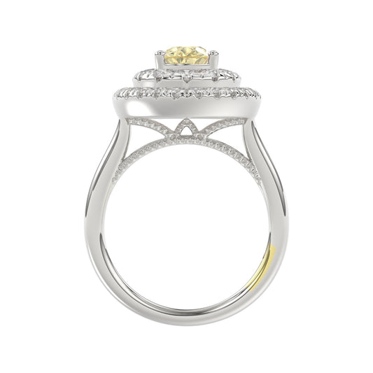 14K WHITE GOLD CRAFTED WITH 18K YELLOW GOLD SHANK 2 1/2CT ROUND/YELLOW PEAR DIAMOND LADIES RING