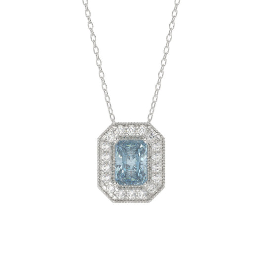 14K WHITE GOLD 1 1/4CT ROUND/BLUE RADIANT DIAMOND LADIES PENDANT WITH CHAIN (BLUE RADIANT DIAMOND 1.00CT)
