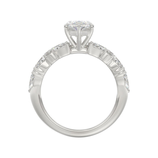 14K WHITE GOLD 2 3/4CT ROUND/MARQUISE DIAMOND LADIES RING (CENTER STONE MARQUISE DIAMOND 2CT)