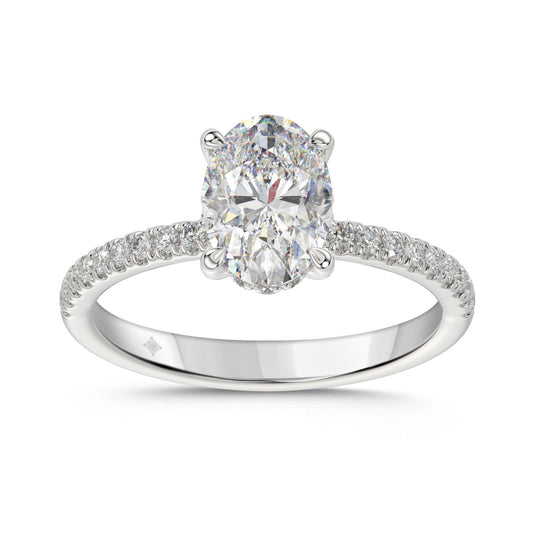 14K WHITE GOLD 1 3/4CT ROUND/OVAL DIAMOND LADIES RING (CENTER STONE OVAL DIAMOND 1 1/2CT)