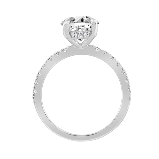 14K WHITE GOLD 3 1/2CT ROUND/OVAL DIAMOND LADIES RING (CENTER STONE OVAL DIAMOND 3CT)