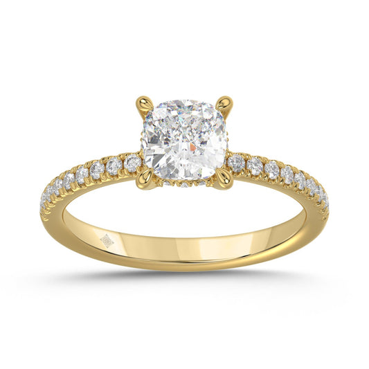 14K YELLOW GOLD 1 3/4CT ROUND/CUSHION DIAMOND LADIES RING (CENTER STONE CUSHION DIAMOND 1 1/2CT)