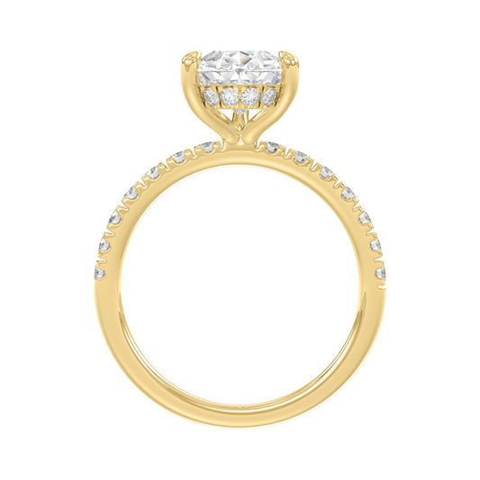 14K YELLOW GOLD 3 1/2CT ROUND/PEAR DIAMOND LADIES RING (CENTER STONE PEAR DIAMOND 3CT)